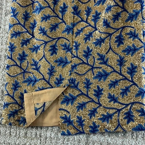 The Odells By Anthropologie Sequin High Waisted Skirt Small Embroidery Blue Gold - Picture 9 of 10